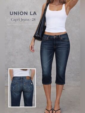 Union LA Low Rise Capri Jeans Sz 28 Dark Wash Denim Cropped Y2K Rockabilly